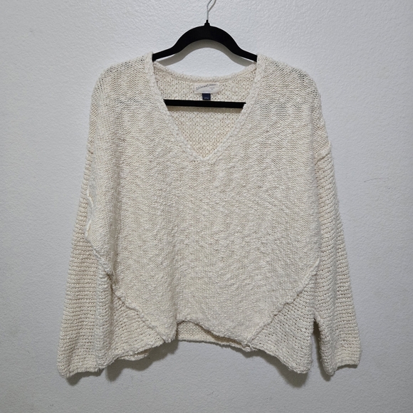Universal Thread Sweaters - Target Universal Thread 100% Cotton Ivory Knit V-Neck Sweater Size Large